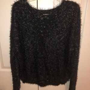 Fur lace up sweater